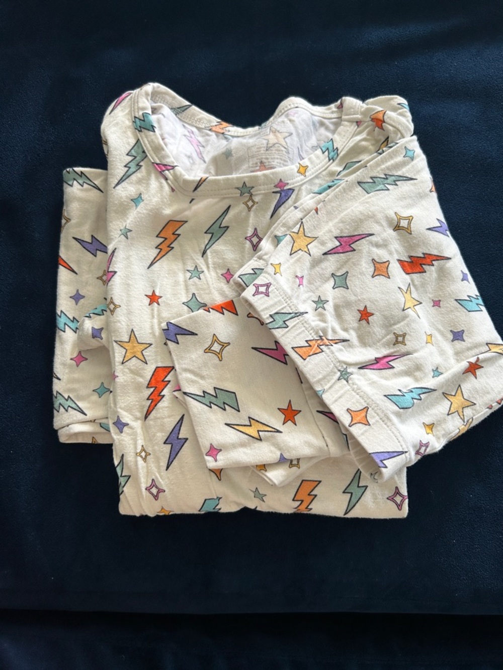 Posh Peanut Ivory Kids Pajama Set with Multicolor Lightning & Stars